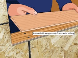 Illustration of how to create a beveled sill wedge Illustration of how to create a beveled sill wedge