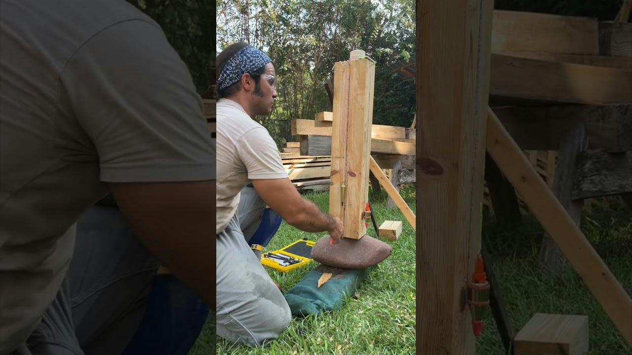 How to Scribe a Post to Stone - Marking a Scribed Stone Post and Cutting with Power Tools
